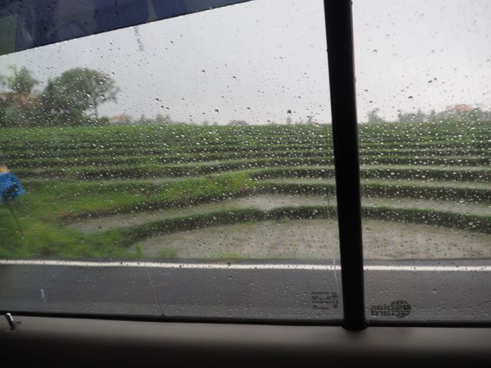 車の窓ガラスに打ち付ける雨