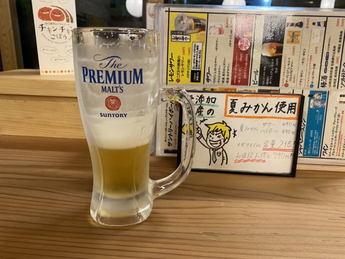 萩の居酒屋での生ビール