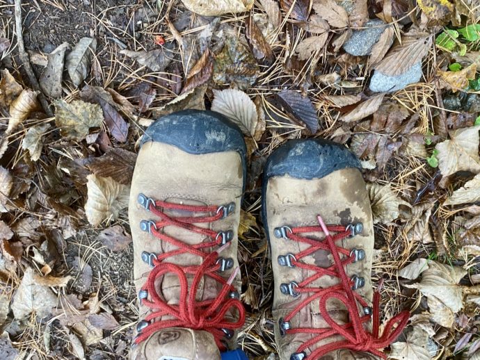 落ち葉と登山靴
