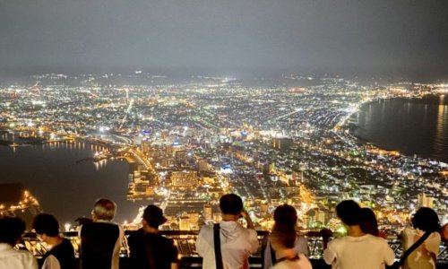 函館の夜景と見物客