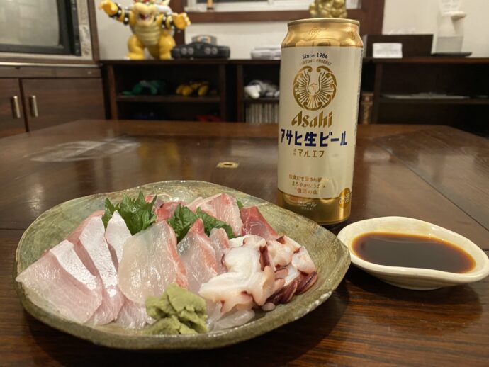 刺身とビール