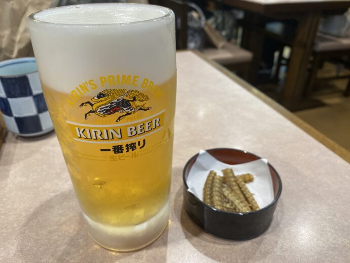 生ビールと鰻ボーン
