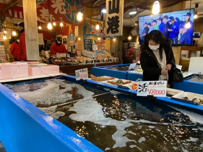 湯楽朝市広場の水槽