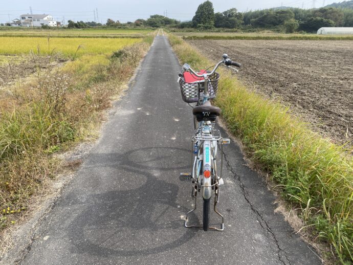 田んぼのなかの電動自転車