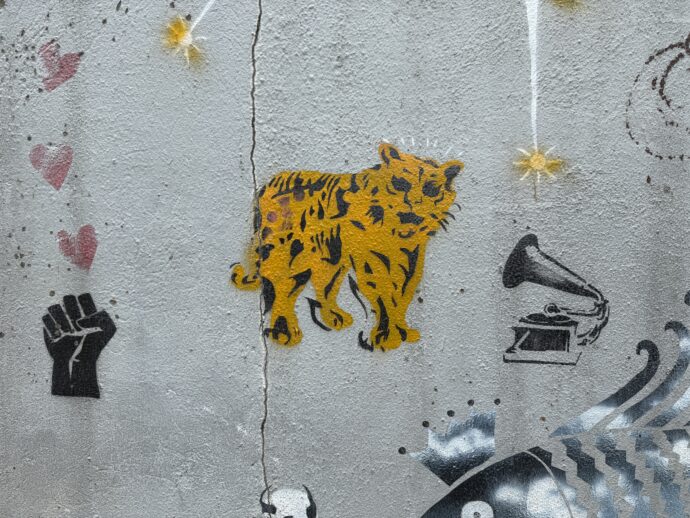 ベンカブ美術館の前の壁の虎の絵