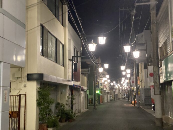 夜の下田の道