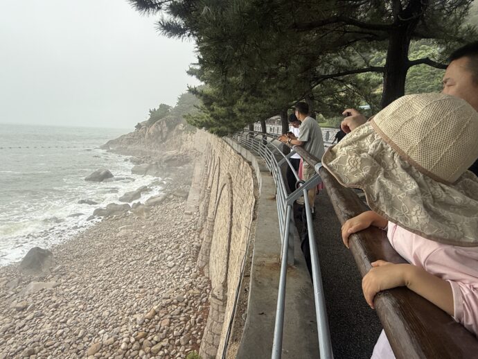 八水河を眺める人々