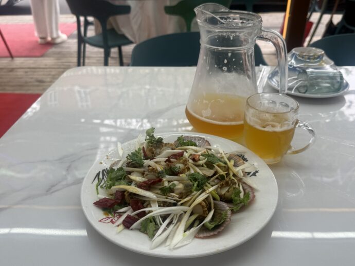 油抜ほたて貝とビール