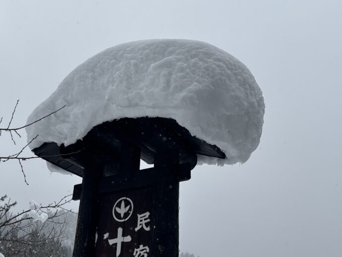 雪の積もった看板