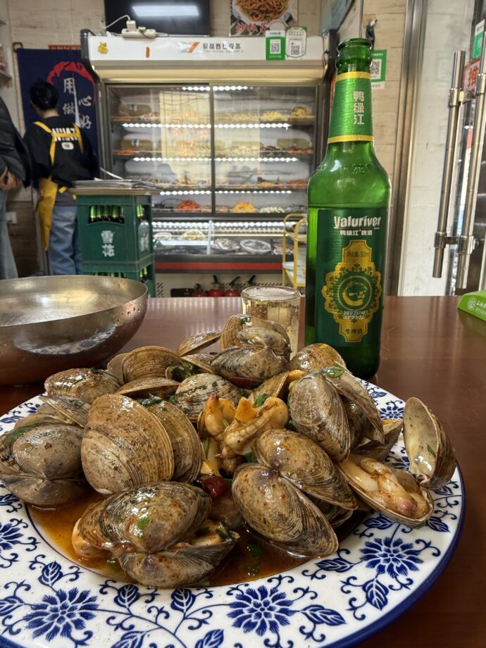 辣炒黄蜆子とビール