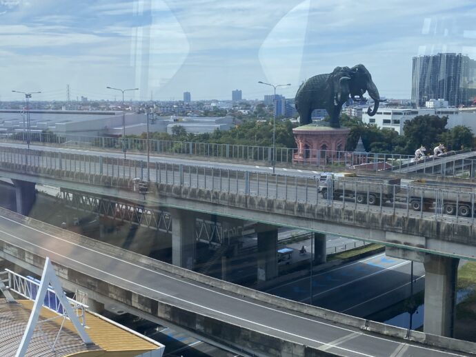 窓から見えるゾウ